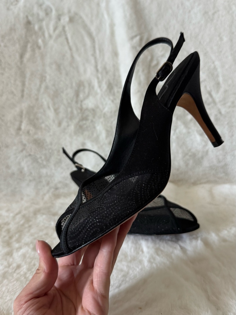 Nina Black Slingback Peep-Toe Heels